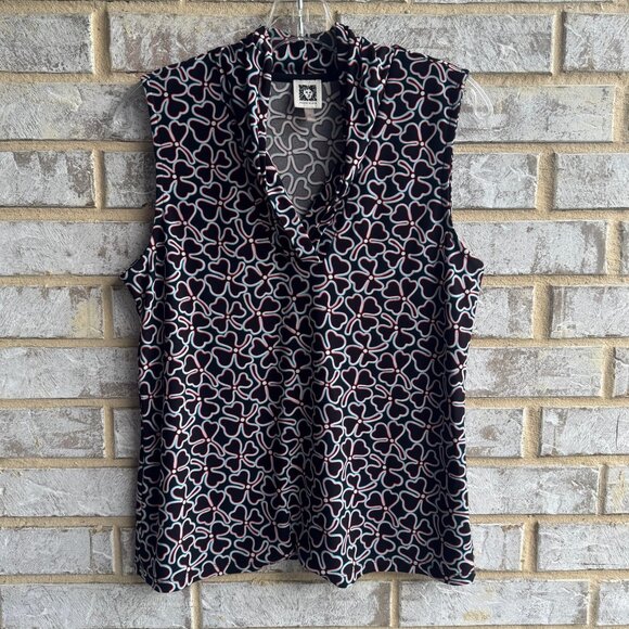 Anne Klein Sleeveless V-Neck Abstract Floral Stretch Blouse Women's Size M - Picture 1 of 7